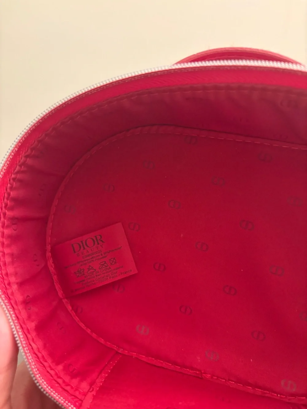 Dior Red Patent Oval Cosmetic Case with Embossed Logo